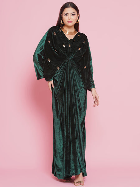 Green Velvet Hand Embellished Gown-WRK444