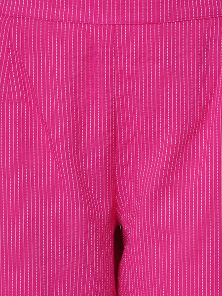 Pink Kantha Cotton Kurta with Mirror work and Pants-WRKS107
