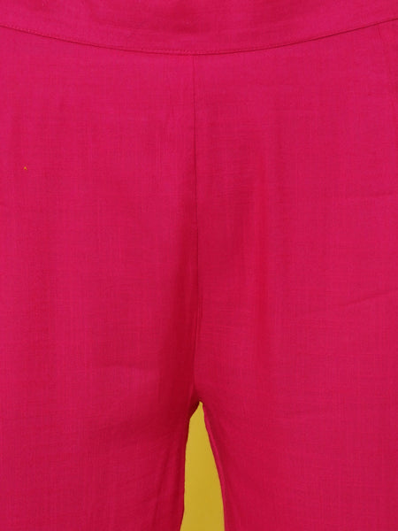Pink Rayon Slub Embellished Asymmetrical Kurta with Pants-WRKS104