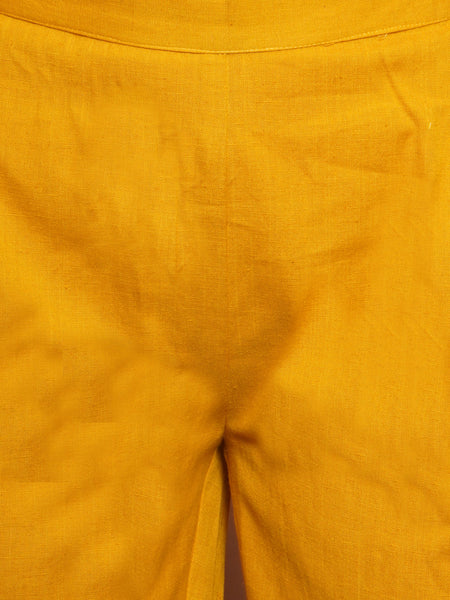 Mustard Cotton Flex Kurta with Gamthi Embroidery and Pants-WRKS100