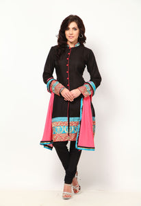 Black Chanderi Embroidered Suit-EC006