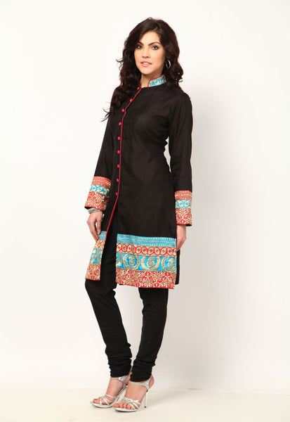 Black Chanderi Embroidered Suit-EC006