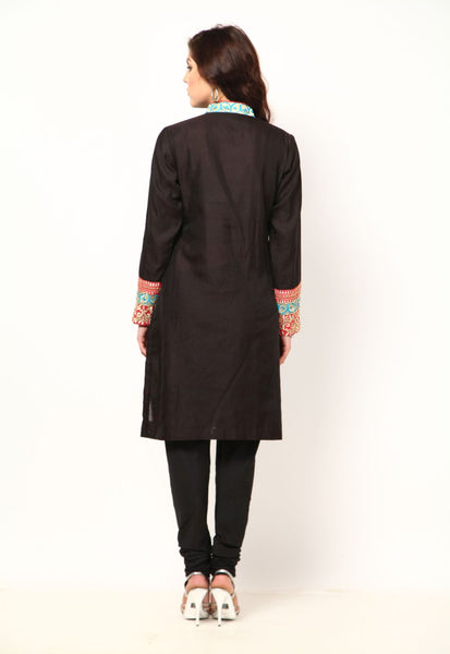Black Chanderi Embroidered Suit-EC006