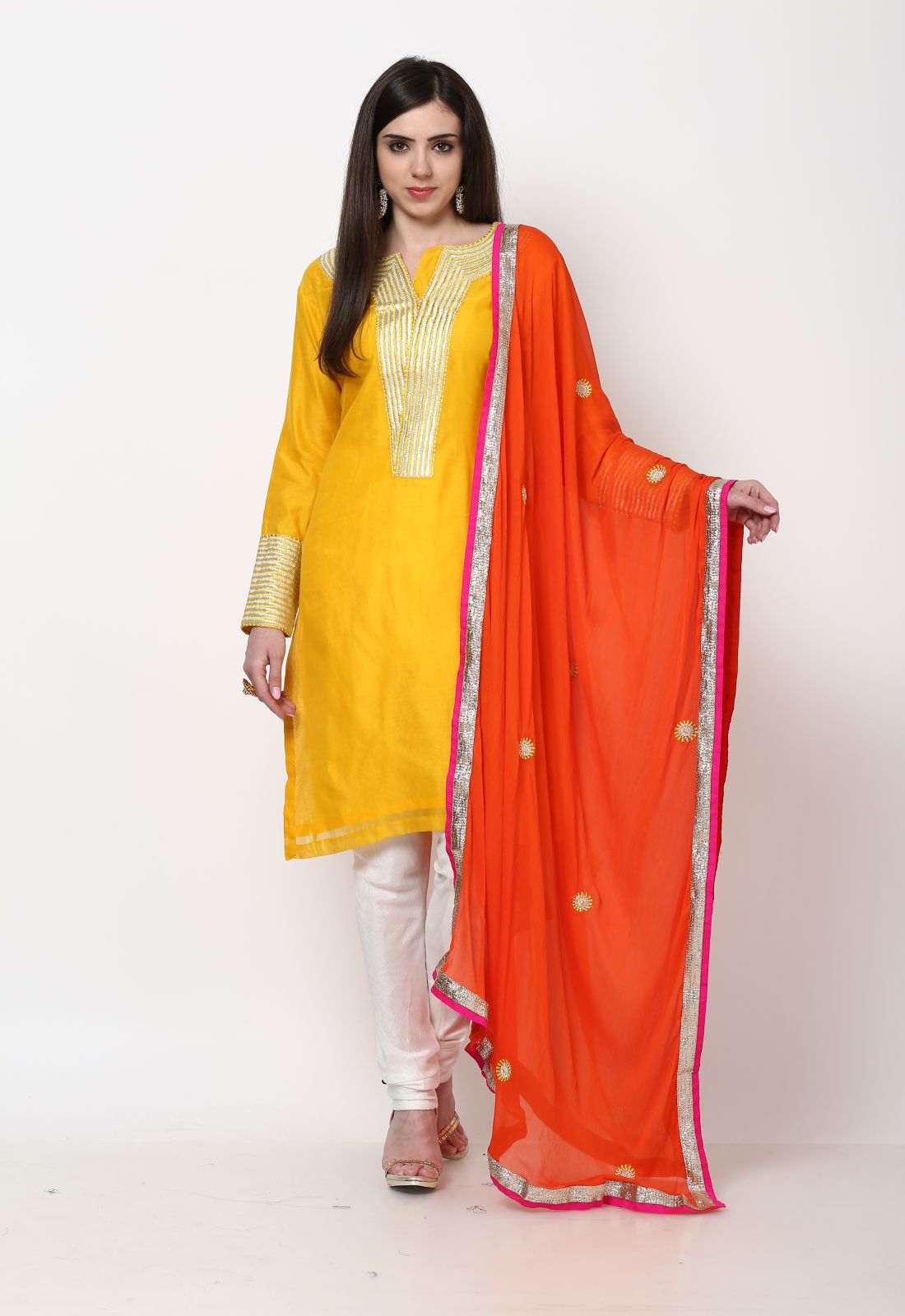 Yellow Chanderi Embroidered Suit-M244