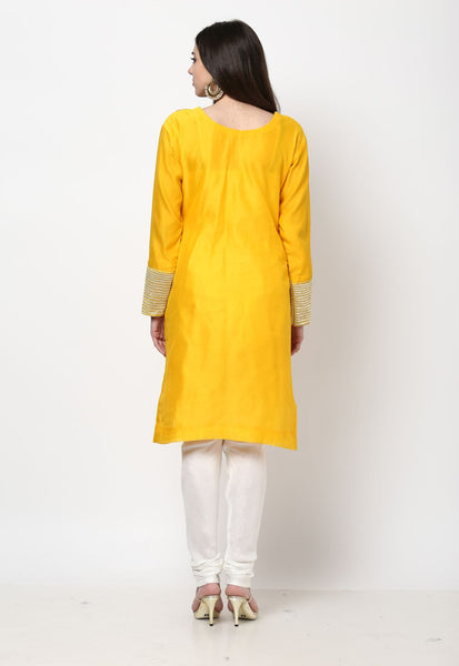 Yellow Chanderi Embroidered Suit-M244
