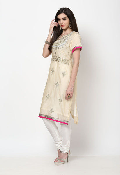 Cream Chanderi Embroidered Suit-M257