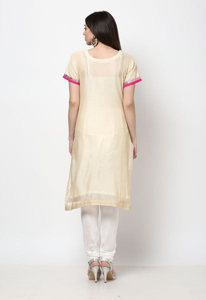 Cream Chanderi Embroidered Suit-M257