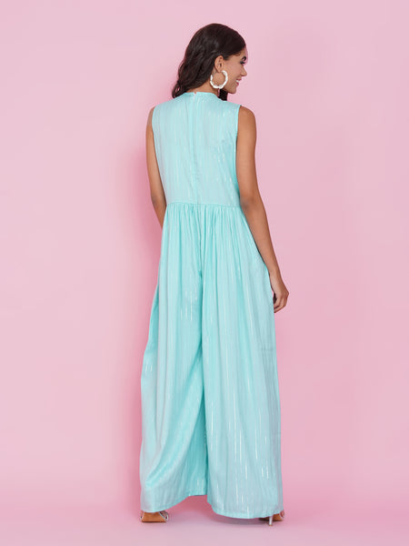 Blue Rayon Hand Embellished Jumpsuit-WRJ001