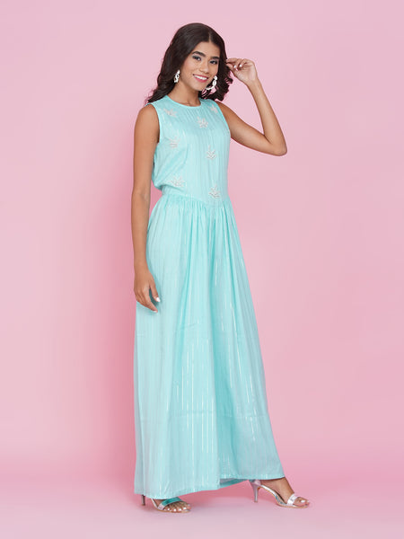 Blue Rayon Hand Embellished Jumpsuit-WRJ001
