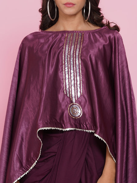 Wine Hand Embellished Kaftan with Dhoti Pants-WRK381