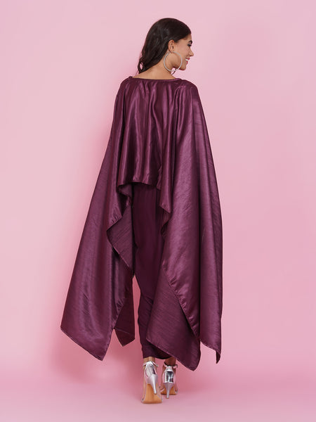 Wine Hand Embellished Kaftan with Dhoti Pants-WRK381