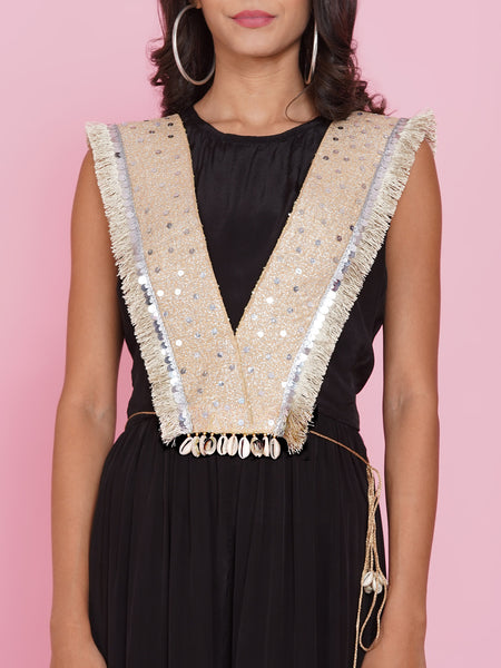 Black viscouse crepe Jumpsuit with hand embellished jacket-WRJ002