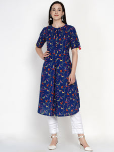 Indigo Cotton Printed Kurta- WRK428