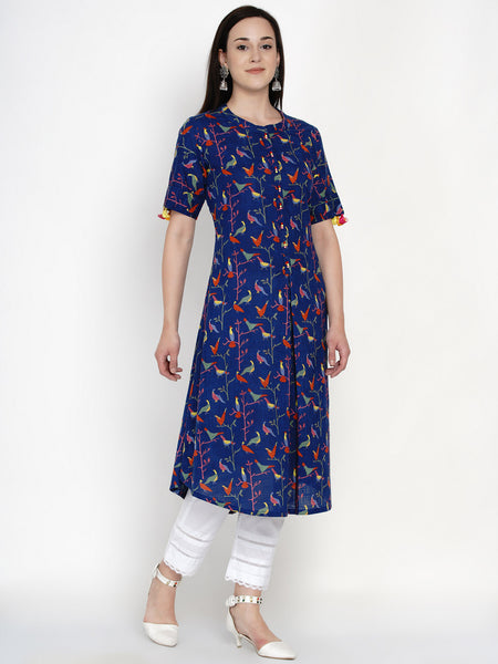 Indigo Cotton Printed Kurta- WRK428