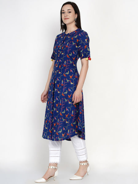 Indigo Cotton Printed Kurta- WRK428