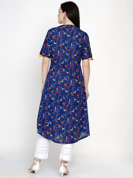 Indigo Cotton Printed Kurta- WRK428