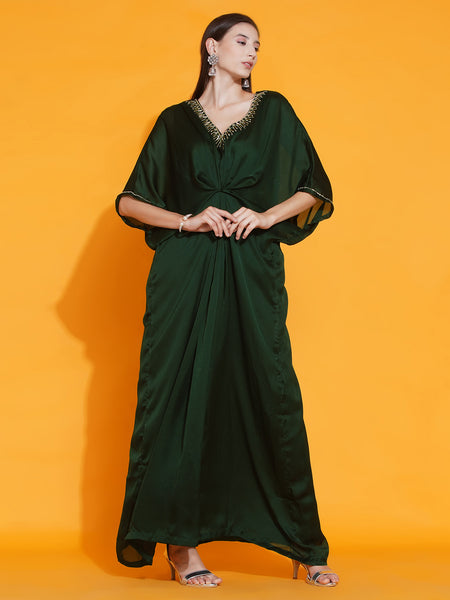 Green Georgette Hand Embellished Gown