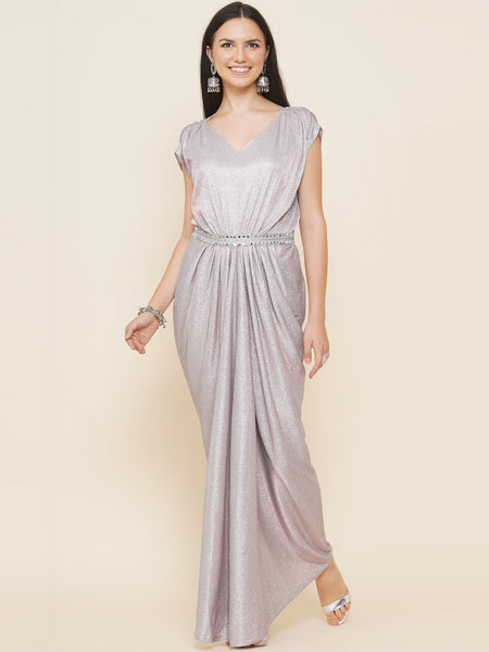 Pink Lycra Gown with Belt-WRK441