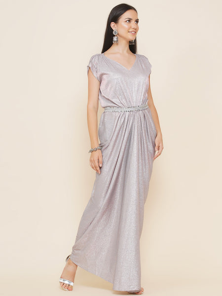 Pink Lycra Gown with Belt-WRK441