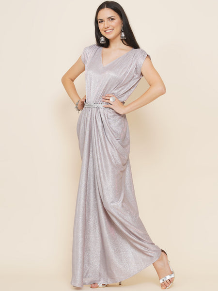 Pink Lycra Gown with Belt-WRK441