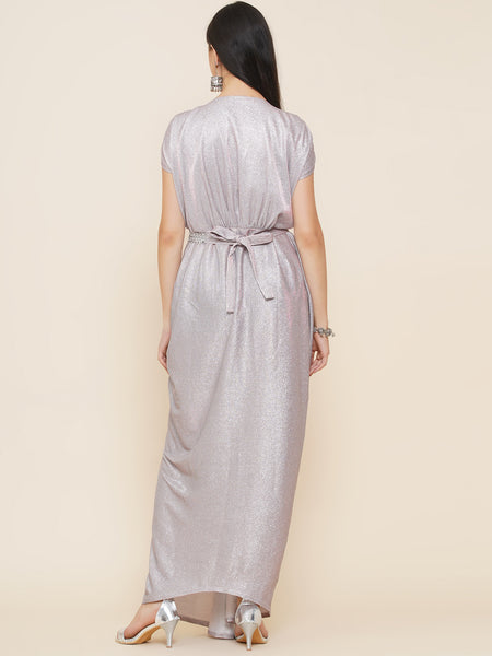 Pink Lycra Gown with Belt-WRK441