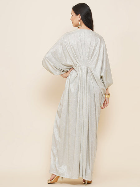 Silver Lycra Hand Embellished Gown-WRK442