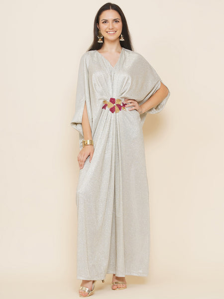 Silver Lycra Hand Embellished Gown-WRK442