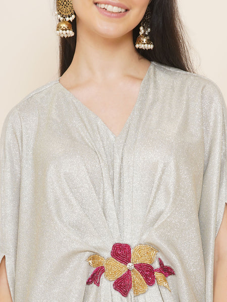 Silver Lycra Hand Embellished Gown-WRK442