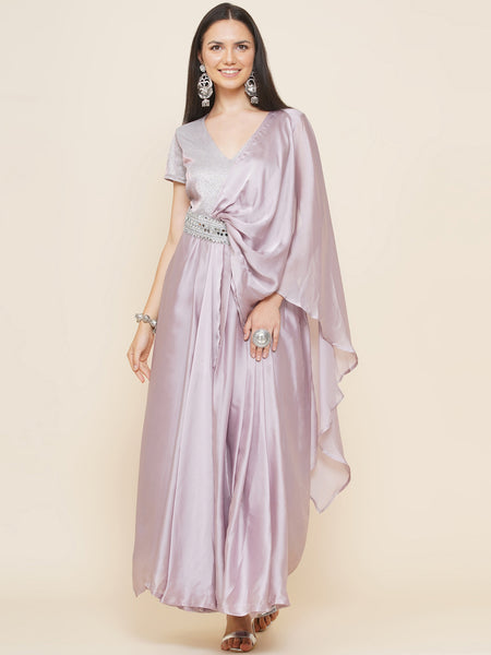 Lilac Georgette Gown with Drape-WRK443