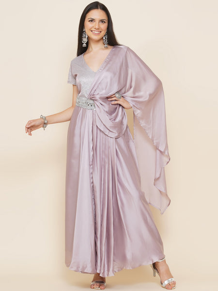 Lilac Georgette Gown with Drape-WRK443