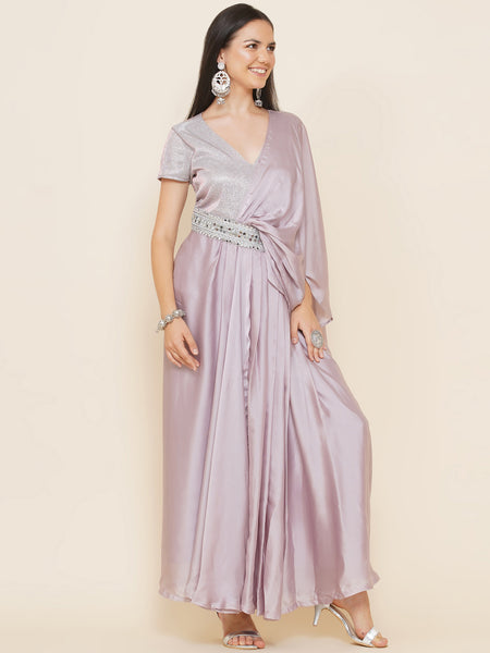 Lilac Georgette Gown with Drape-WRK443