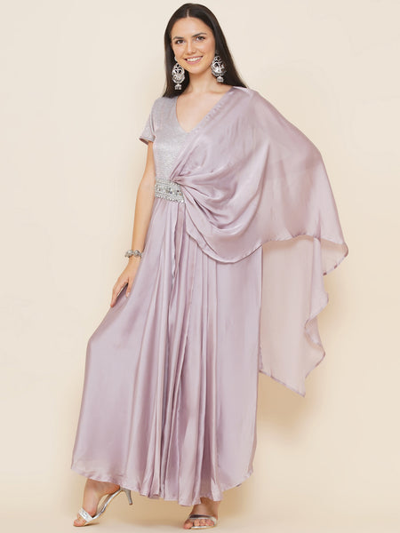 Lilac Georgette Gown with Drape-WRK443