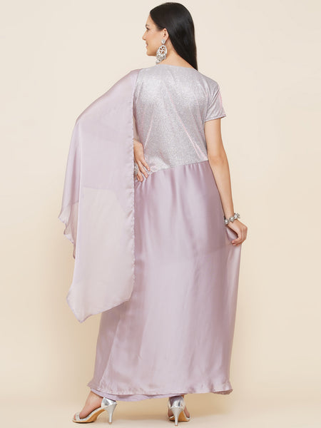 Lilac Georgette Gown with Drape-WRK443