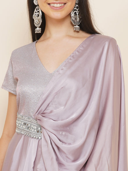 Lilac Georgette Gown with Drape-WRK443