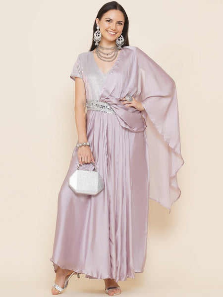 Lilac Georgette Gown with Drape-WRK443