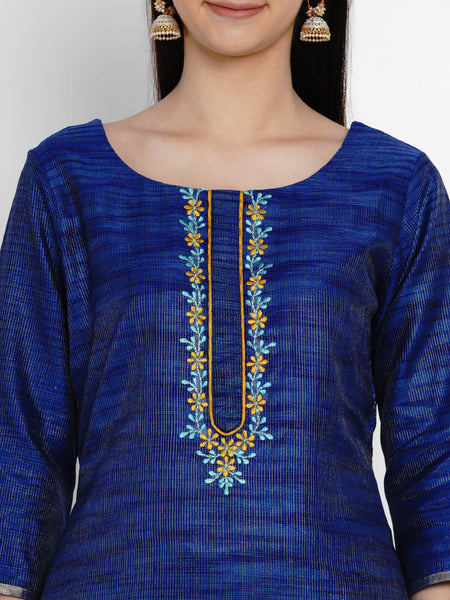 Royal Blue Kota Chanderi Embroidered Kurta With Brocade Pant- WRKS009