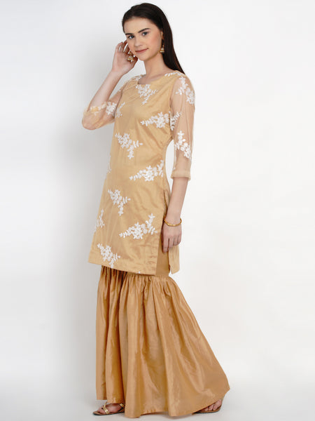 Golden Net Kurta With Sharara-WRKS014