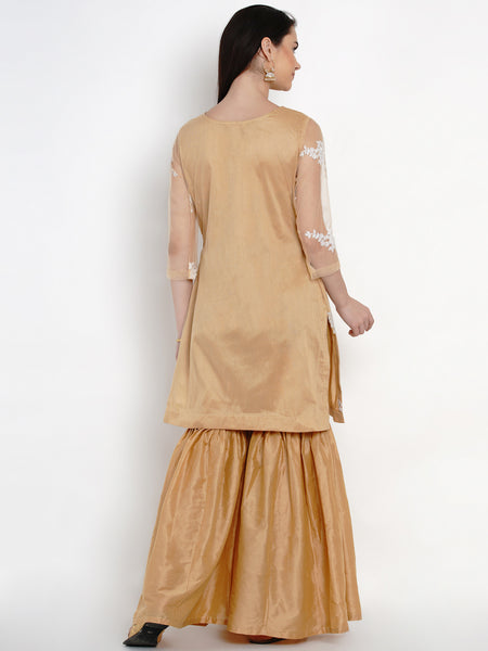 Golden Net Kurta With Sharara-WRKS014