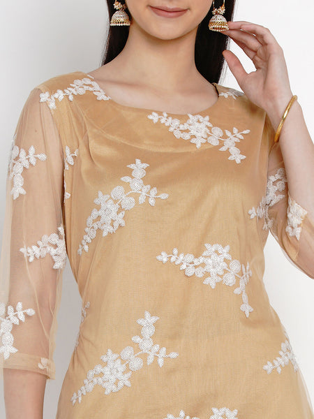 Golden Net Kurta With Sharara-WRKS014
