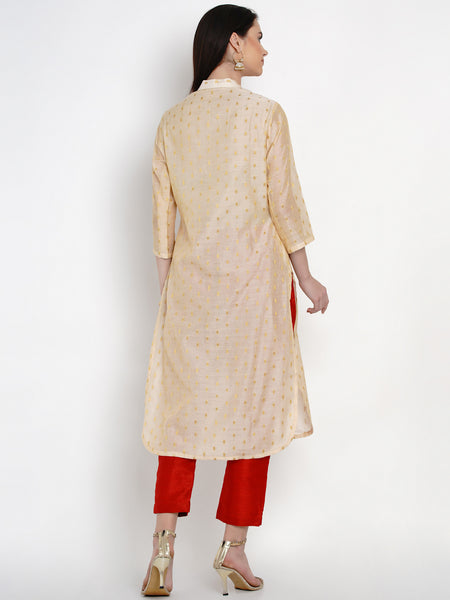 Cream Chanderi Embroidered Kurta With Pant-WRKS015