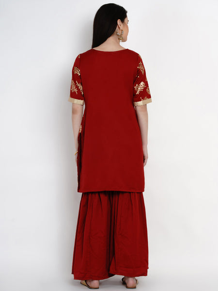 Maroon Polyester Kurta With Sharara -WRKS016