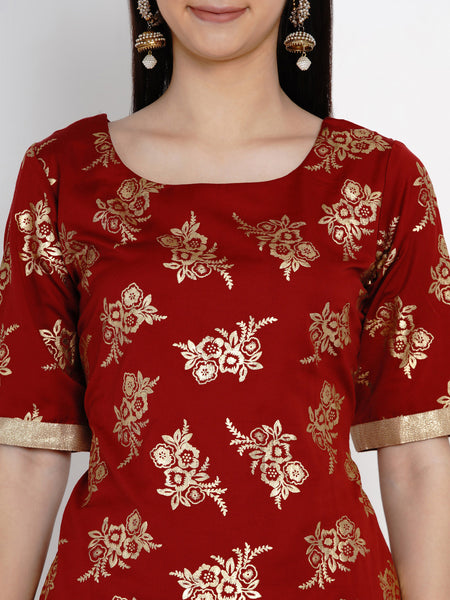 Maroon Polyester Kurta With Sharara -WRKS016