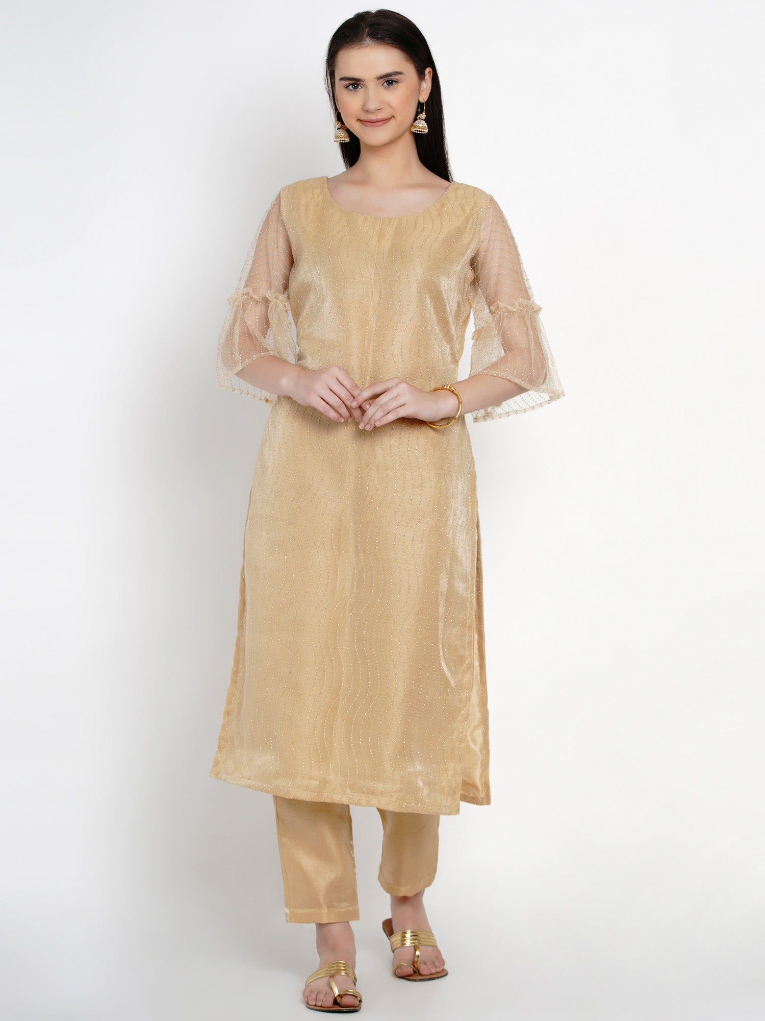 Golden Net Kurta With Pant-WRKS024 Women Republic Golden Net Kurta With Pant-WRKS024 Women Republic