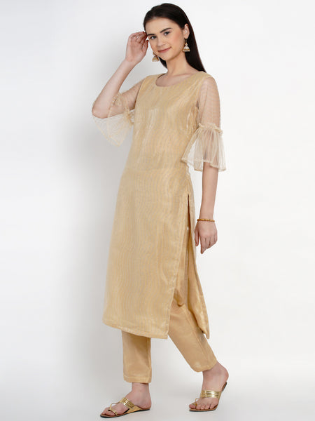 Golden Net Kurta With Pant-WRKS024