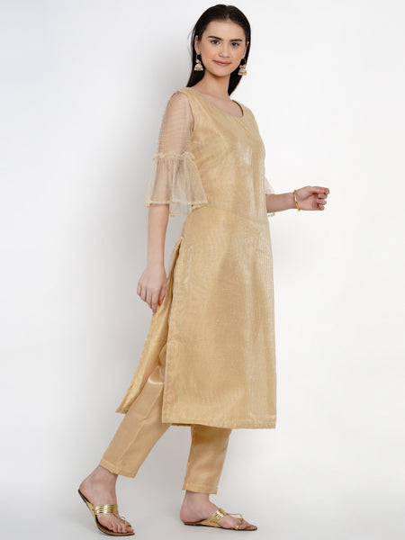 Golden Net Kurta With Pant-WRKS024