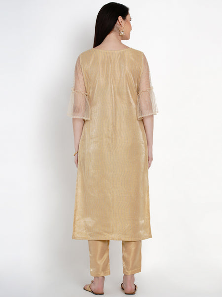 Golden Net Kurta With Pant-WRKS024
