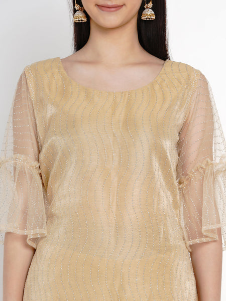 Golden Net Kurta With Pant-WRKS024