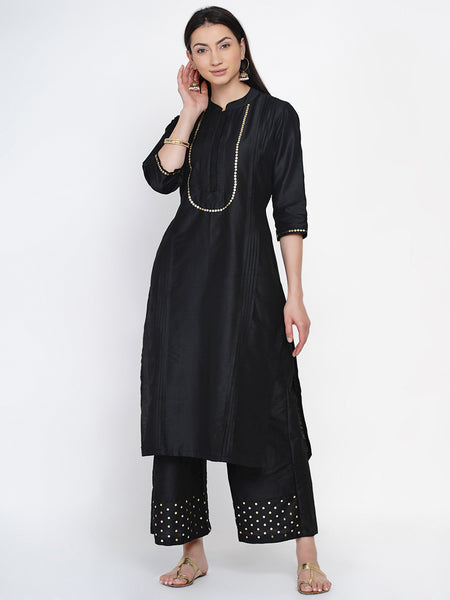 Black Embellished Kurta With Palazzo- WRKS027