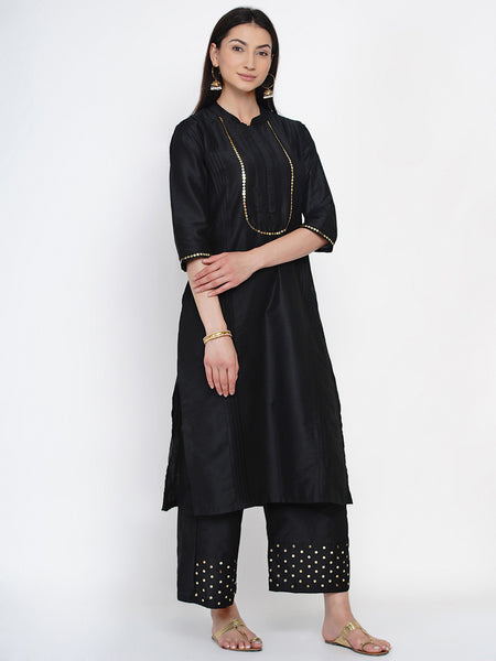 Black Embellished Kurta With Palazzo- WRKS027