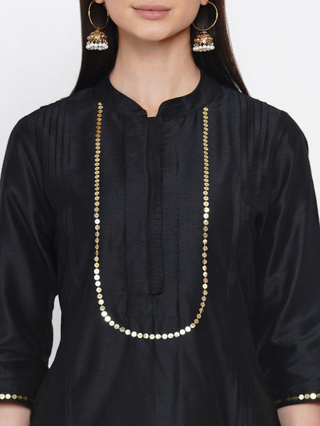 Black Embellished Kurta With Palazzo- WRKS027